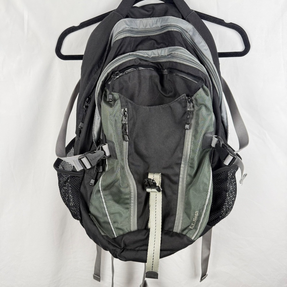LL Bean Quad Daypack Black Green Zipper Pockets Laptop Padded Backpack School